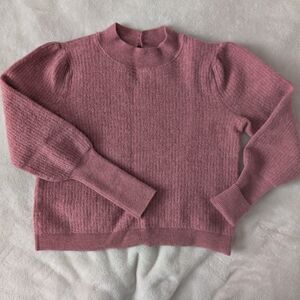 Women's Pink Puff-Sleeve Knit Sweater